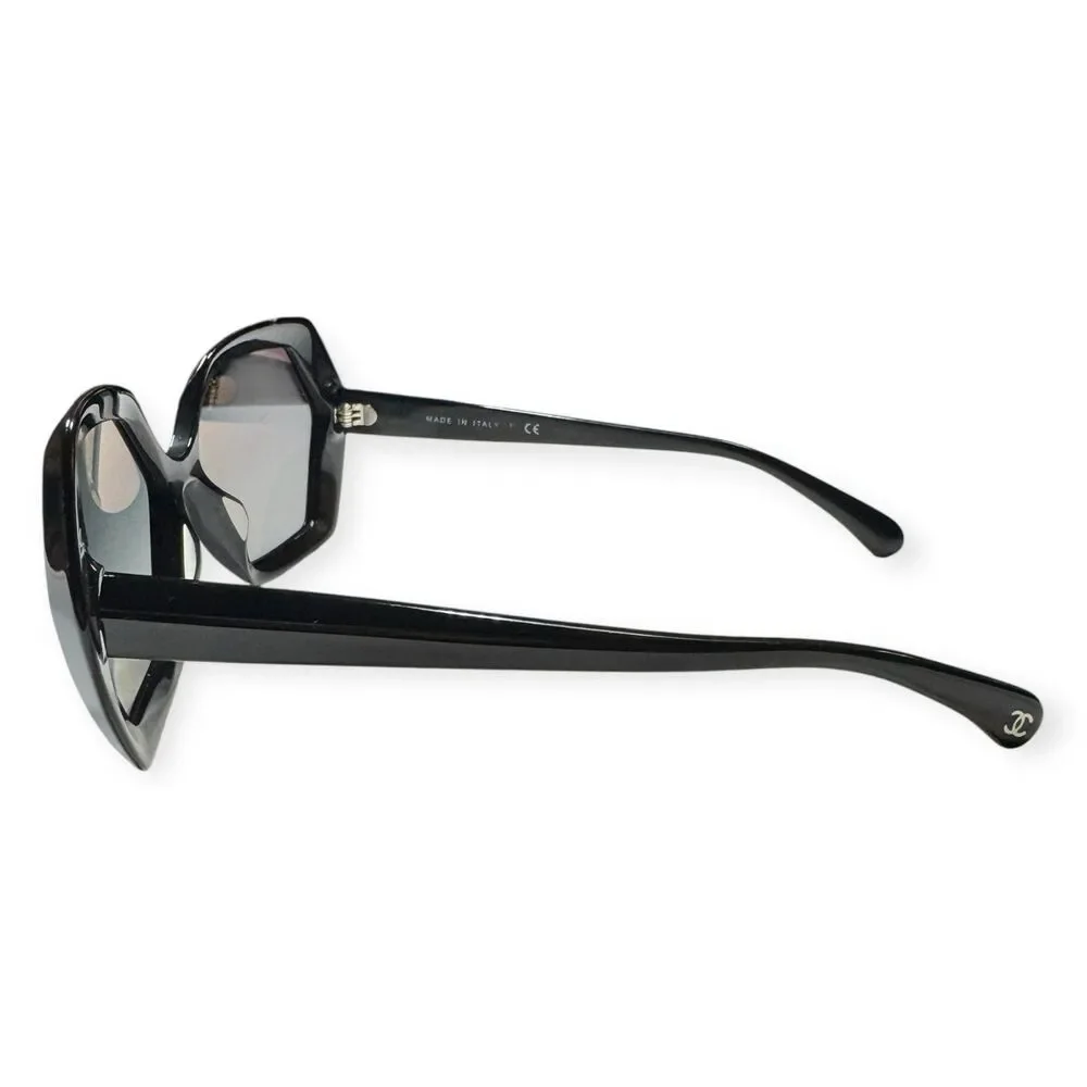 Chanel 5367 Black Hexagon Sunglasses Angular Gray Gradient Lenses Retro Y2K Rare - Picture 4 of 7